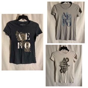 Set of 3 Aeropostale Crew Neck T Shirts, Size M, White, Gray, Neutral